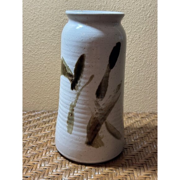Handcrafted Ceramic Vase With Abstract Green & Brown Brush Strokes Signed - Picture 3 of 10